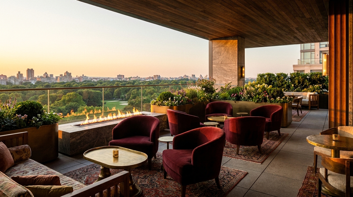 Representative terrace overlooking green parkland